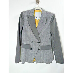 NVLT Houndstooth Modern Edgy Professional Workwear Linen Blend Blazer Jacket
